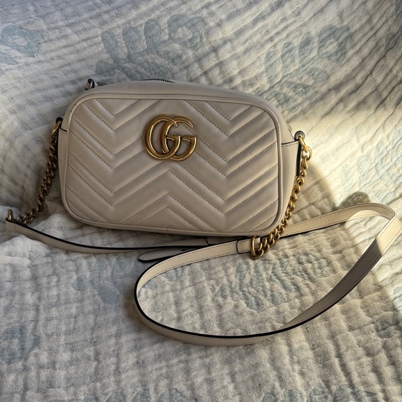 Gucci Handbags - Gucci Beige Leather Crossbody with Gold Chain
